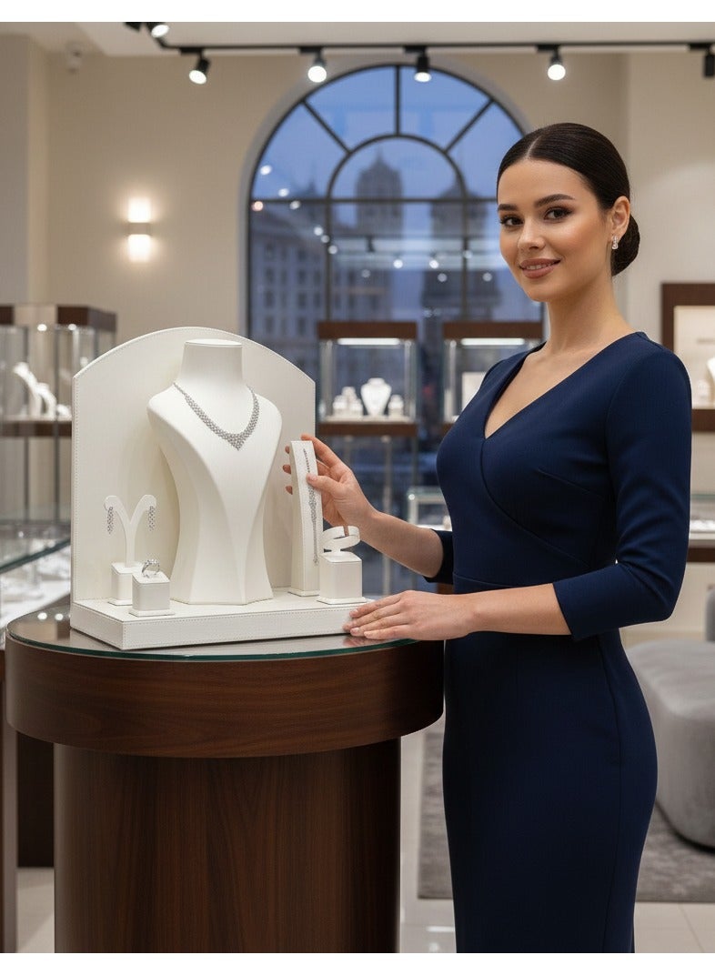Al Seraj Premium Jewelry Set Display Stand with Background & Base | Luxury White Rexine Leather Display for Ring, Earring, Bangle, Bracelet & Necklace | Made in Dubai UAE | Jewelry Shop & Showroom Display - Image 3